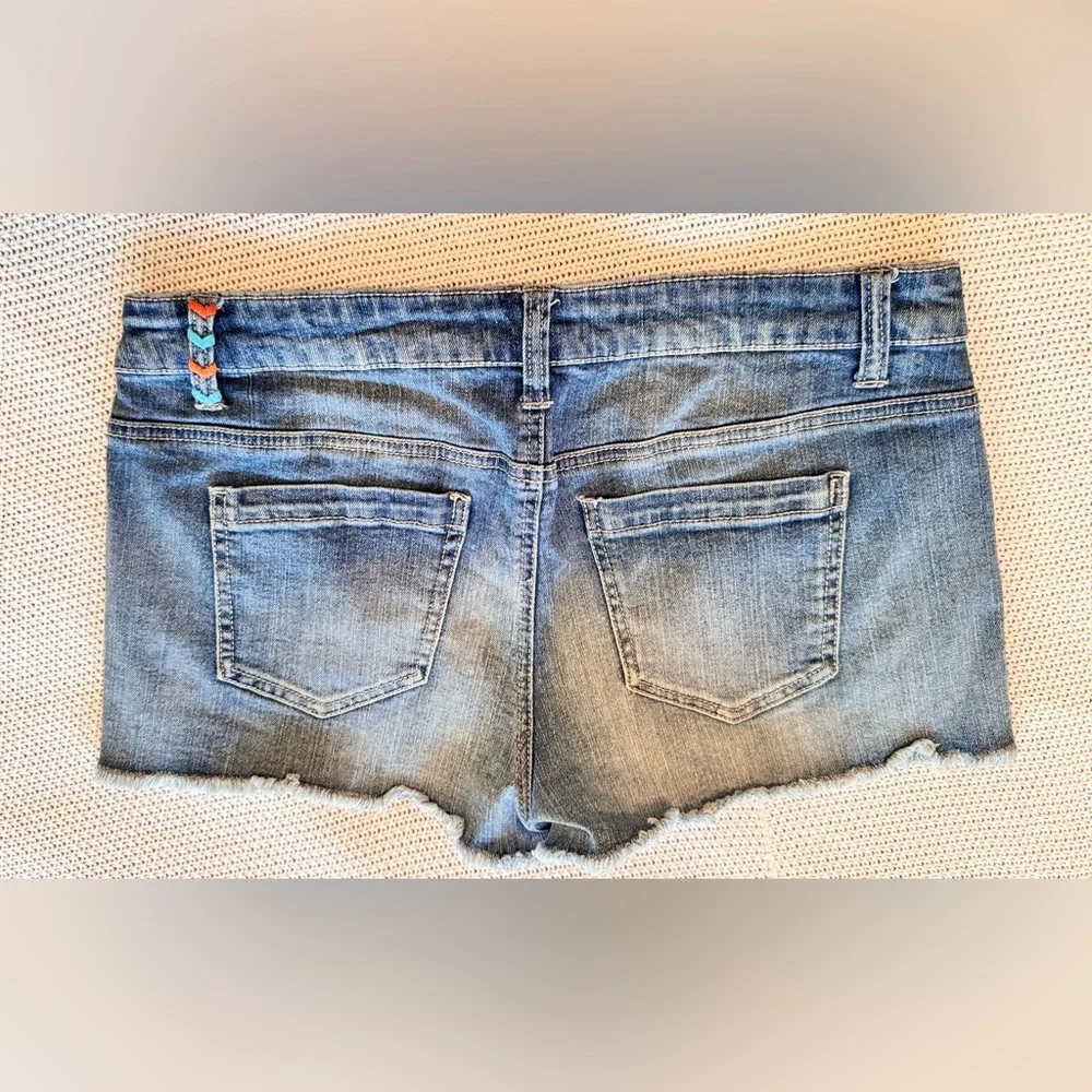 FIRE LOS ANGELES Boho Blue Jean Shorts w Chevron Embroidery